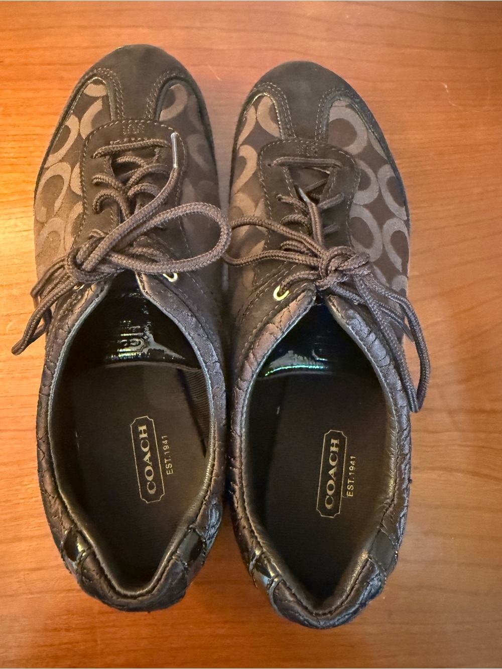 Coach Brown Signature Lace-Up Sneakers